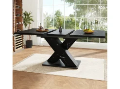 Mesa de comedor extensible con efecto mármol, para 4-6 personas - 119/158,5 x 80 x 75 cm - diseño moderno en forma de X - MDF - negro