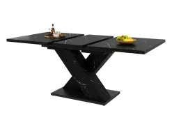 Mesa de comedor extensible con efecto mármol, para 4-6 personas - 119/158,5 x 80 x 75 cm - diseño moderno en forma de X - MDF - negro