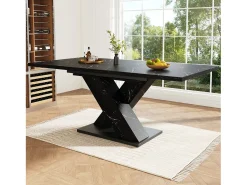 Mesa de comedor extensible con efecto mármol, para 4-6 personas - 119/158,5 x 80 x 75 cm - diseño moderno en forma de X - MDF - negro