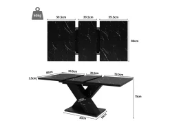 Mesa de comedor extensible con efecto mármol, para 4-6 personas - 119/158,5 x 80 x 75 cm - diseño moderno en forma de X - MDF - negro