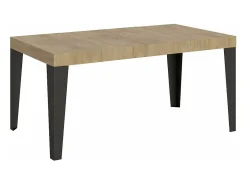Mesa de comedor extensible Flavio-Color Blanco-Base y soporte con ruedas-5 alargaderas finas-Ancho extensible