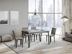 Mesa de comedor extensible de diseño con patas de metal antracita Konta-Color Gris cemento-Ancho extensible