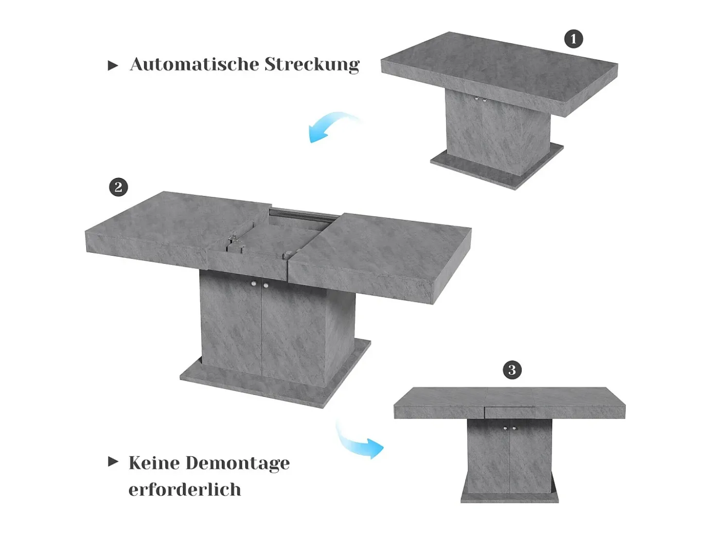 Mesa de comedor extensible - 4 a 8 personas - con espacio de almacenamiento - Paneles de partículas grises - 140/180x80x76cm