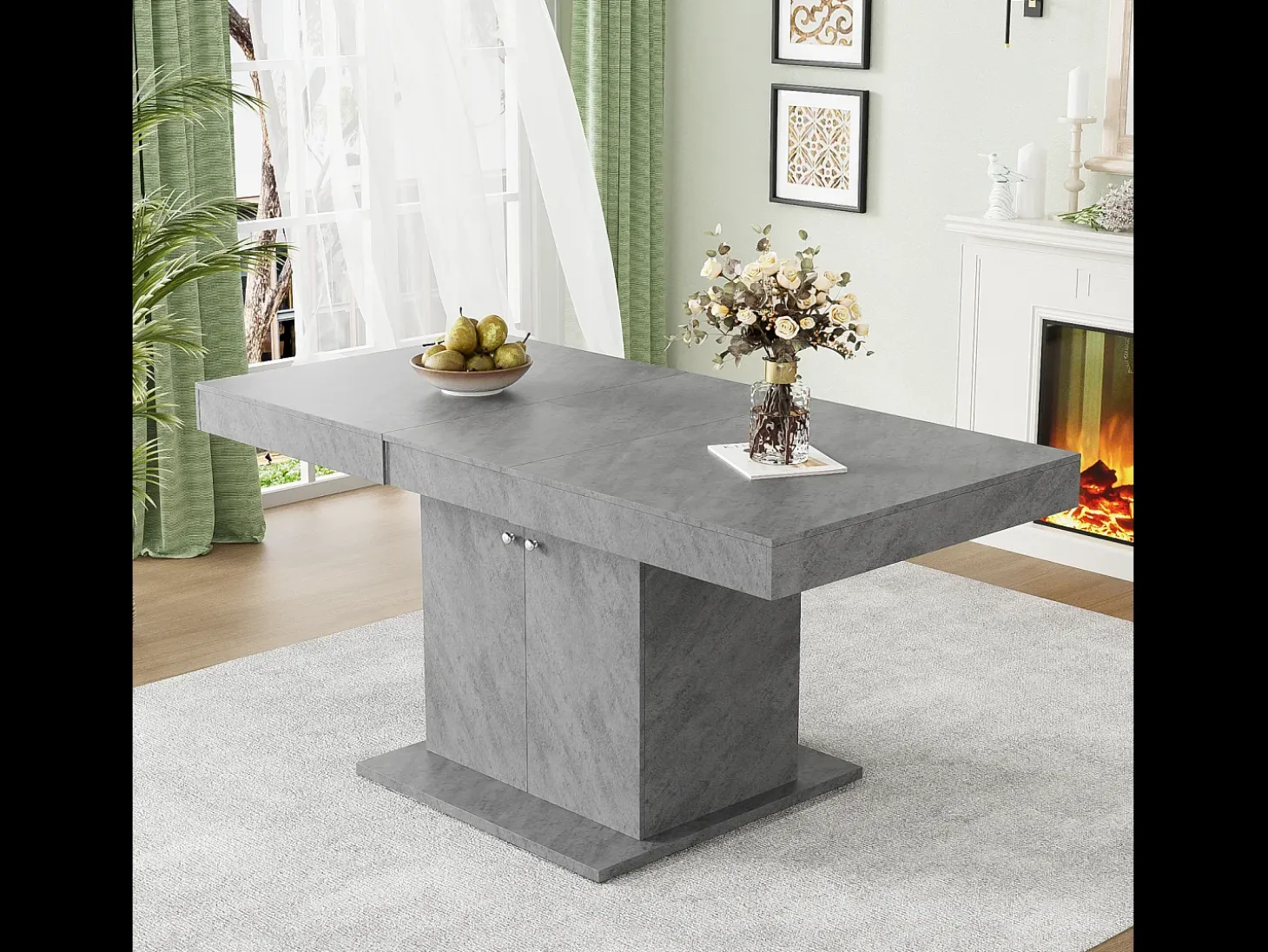 Mesa de comedor extensible - 4 a 8 personas - con espacio de almacenamiento - Paneles de partículas grises - 140/180x80x76cm