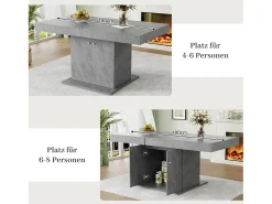 Mesa de comedor extensible - 4 a 8 personas - con espacio de almacenamiento - Paneles de partículas grises - 140/180x80x76cm