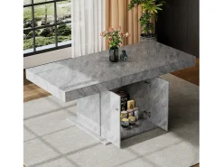 Mesa de comedor extensible - 4 a 8 personas - con espacio de almacenamiento - Paneles de partículas grises - 140/180x80x76cm