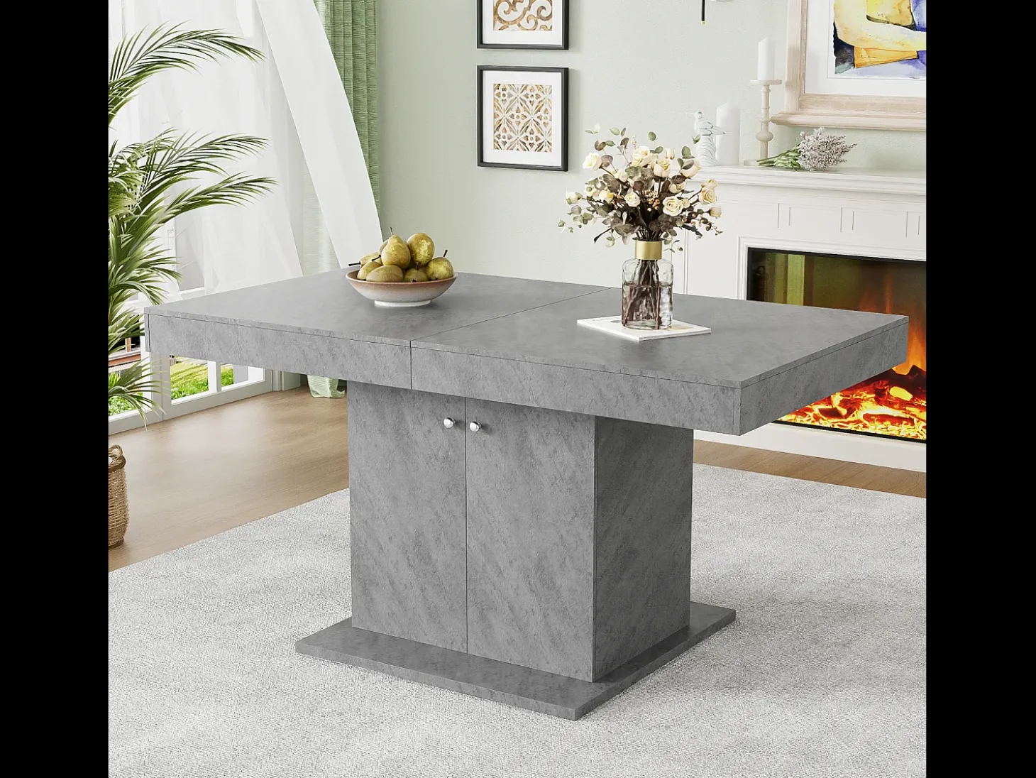 Mesa de comedor extensible - 4 a 8 personas - con espacio de almacenamiento - Paneles de partículas grises - 140/180x80x76cm