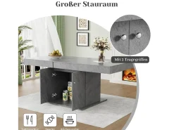 Mesa de comedor extensible - 4 a 8 personas - con espacio de almacenamiento - Paneles de partículas grises - 140/180x80x76cm