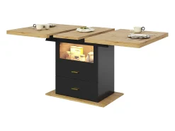 Mesa de comedor extensible de 6 plazas con LED - 110/140 x 80 x 75 cm - para comedores y cocinas - MDF + metal - negro + natural