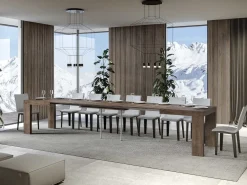 Mesa de comedor extensible de madera Ribo-Color Marrón-Soporte 4 pies-5 alargaderas finas-Ancho extensible