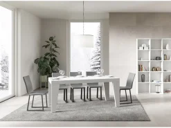 Mesa de comedor extensible de madera Naxo.-Color Blanco-Soporte 4 pies-Alargaderas -Ancho extensible