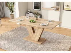 Mesa de comedor extensible - 140/180 x 80 x 75,5 cm - para 4 a 6 personas - Patas en forma de V - estilo minimalista - MDF - natural