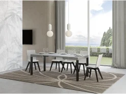 Mesa de comedor extensible Karry-Color Gris cemento-Soporte 2 pies-Ancho extensible
