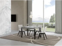 Mesa de comedor extensible Karry-Color Gris cemento-Soporte 2 pies-Ancho extensible