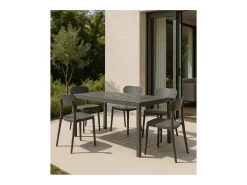 Mesa de Comedor Fija – 120x80x75 cm, Polipropileno Color Gris, Apta para Exterior, Diseño Moderno y Resistente.