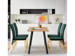 Mesa de Comedor Fija con Tapa de Melamina Color Roble y Estructura Metálica Negra Mate - Medidas 120x80x75 cm