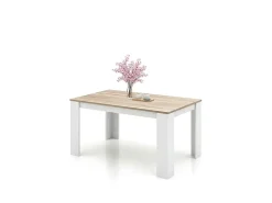 Mesa de comedor fija en blanco artik y roble canadian 140X80 cm Naya Blanco Artik (Blanco Mate) - Roble Canadian