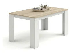 Mesa de comedor fija en blanco artik y roble canadian 140X80 cm Naya Blanco Artik (Blanco Mate) - Roble Canadian