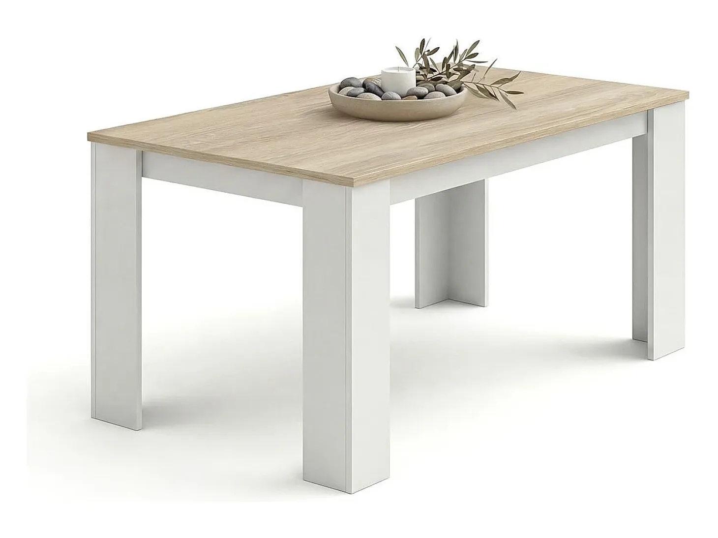 Mesa de comedor fija en blanco artik y roble canadian 140X80 cm Naya Blanco Artik (Blanco Mate) - Roble Canadian