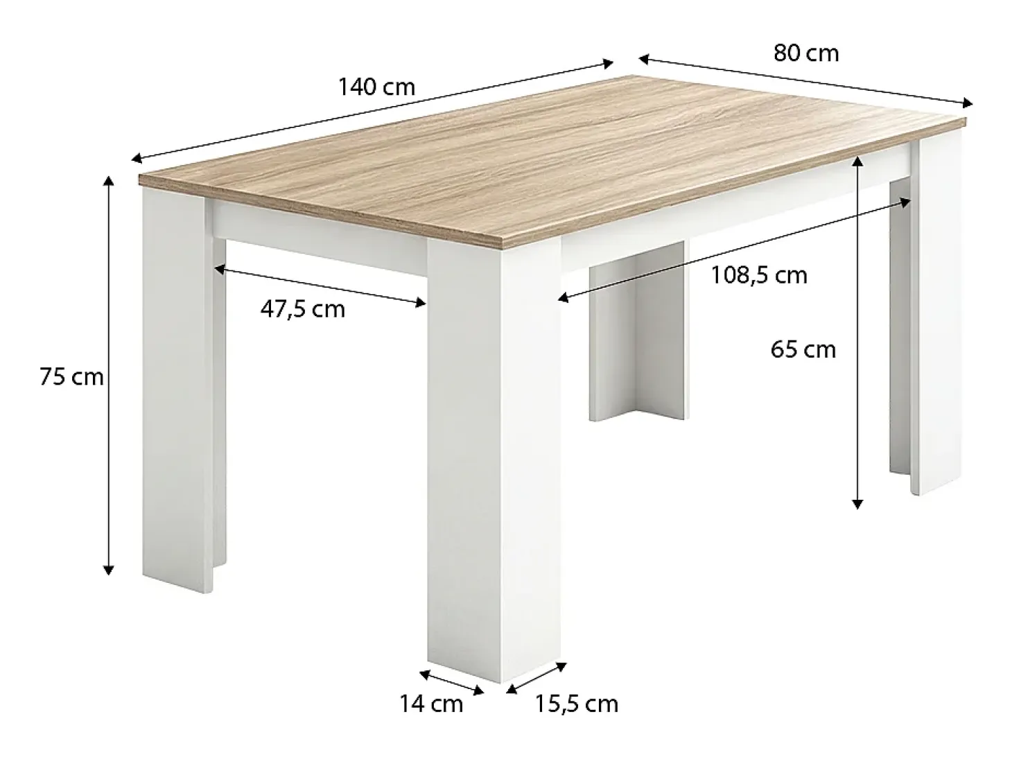 Mesa de comedor fija en blanco artik y roble canadian 140X80 cm Naya Blanco Artik (Blanco Mate) - Roble Canadian