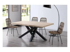 Mesa de comedor fija Xena 180 tapa con forma acabado roble nordish/negro, 76 cm(alto)180 c