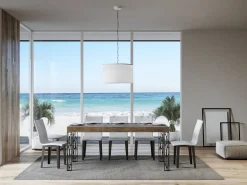 Mesa de comedor Gisa 180 cm rectangular de madera oscura con patas de metal gris oscuro