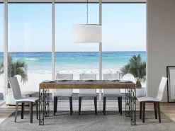 Mesa de comedor Gisa 180 cm rectangular de madera oscura con patas de metal gris oscuro