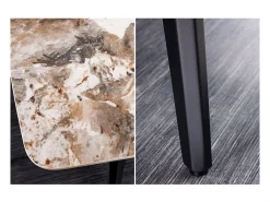 Mesa de comedor HEXA – Cerámica efecto piedra y metal negro – 160 cm – Estilo contemporáneo