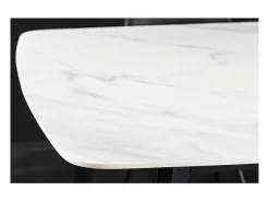 Mesa de comedor HEXA 160 cm – Tablero de cerámica efecto mármol blanco y estructura de metal negro