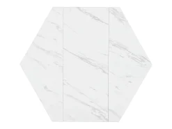 Mesa de comedor hexagonal de mármol - 115,5 x 100 x 75 cm - estructura de metal dorado - MDF + Acero - blanco + dorado