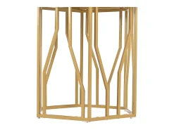 Mesa de comedor hexagonal de mármol - 115,5 x 100 x 75 cm - estructura de metal dorado - MDF + Acero - blanco + dorado