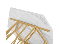 Mesa de comedor hexagonal de mármol - 115,5 x 100 x 75 cm - estructura de metal dorado - MDF + Acero - blanco + dorado