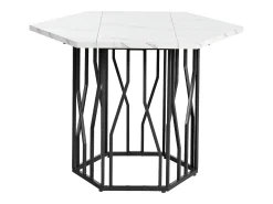 Mesa de comedor hexagonal con tablero chapado en mármol blanco y patas centrales de metal negro - 115,5x100x75cm