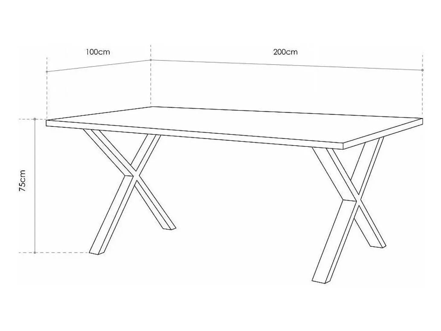 Mesa de comedor industrial de 75x200x100 cm con sobre de madera y patas metálicas Lincoln
