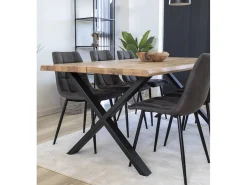 Mesa de comedor industrial de 75x200x100 cm con sobre de madera y patas metálicas Lincoln