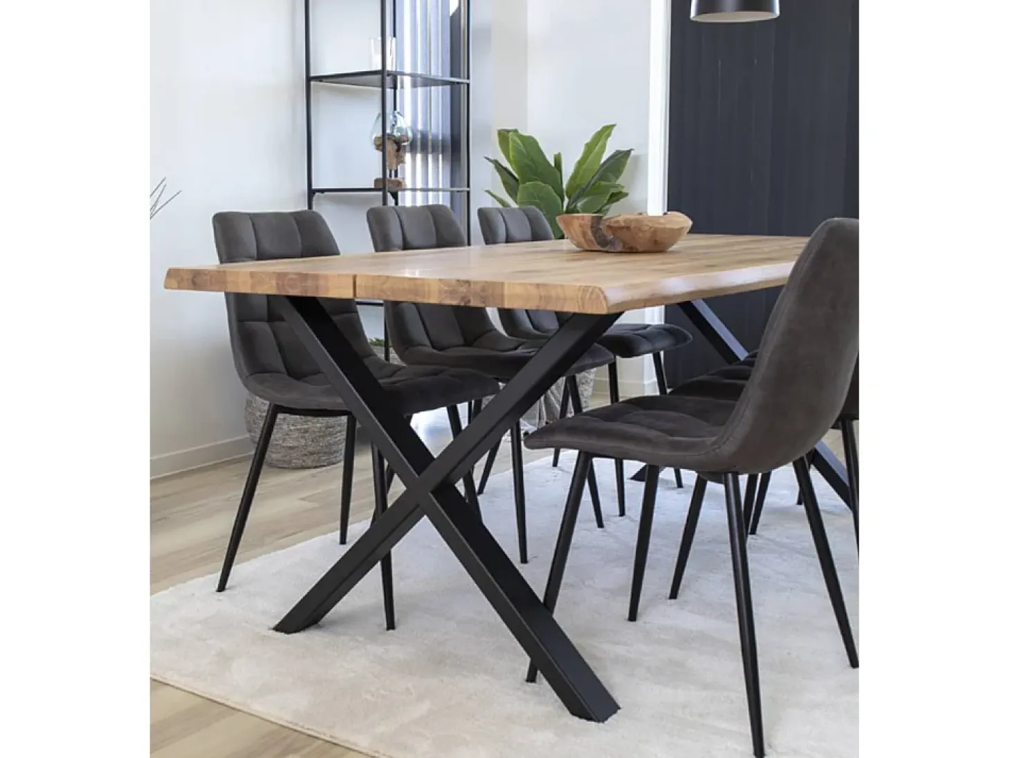 Mesa de comedor industrial de 75x200x100 cm con sobre de madera y patas metálicas Lincoln