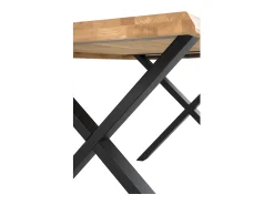 Mesa de comedor industrial Antika – Roble macizo claro y patas de metal en forma de X-Color Natural y negro-Anchura 200 cm