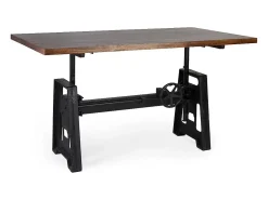 Mesa de comedor industrial regulable en altura hierro negro y madera de mango marrón Kouba 160 cm