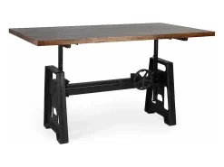 Mesa de comedor industrial regulable en altura hierro negro y madera de mango marrón Kouba 160 cm