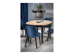 Mesa de comedor industrial redonda extensible con tablero de aspecto roble y patas negras CARENE