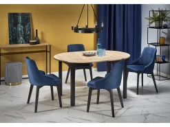 Mesa de comedor industrial redonda extensible con tablero de aspecto roble y patas negras CARENE