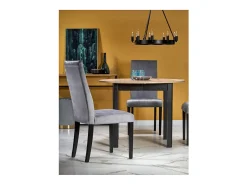 Mesa de comedor industrial redonda extensible con tablero de aspecto roble y patas negras CARENE