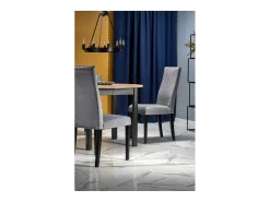 Mesa de comedor industrial redonda extensible con tablero de aspecto roble y patas negras CARENE