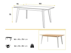 Mesa de comedor Kalieto 160 cm de madera de roble claro con patas de madera blanca
