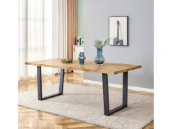 Mesa de comedor Kibak de roble rústico y metal negro 160 cm