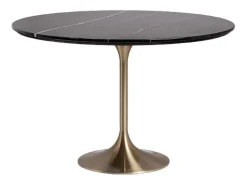 Mesa de comedor Korne redonda de cerámica y patas de acero dorado estilo art déco-Color Negro-Diámetro 120 cm
