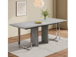 Mesa de comedor, L180 x W80 x H75 cm, moderna, con patas de metal, mesa rectangular grande para 6 personas, gris y plata
