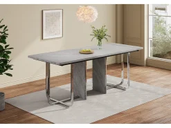 Mesa de comedor, L180 x W80 x H75 cm, moderna, con patas de metal, mesa rectangular grande para 6 personas, gris y plata