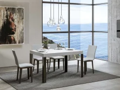 Mesa de comedor Liva 130 cm rectangular de fresno blanco con patas de metal gris oscuro