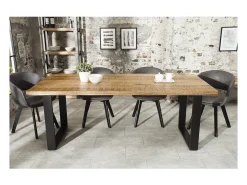 Mesa de comedor LODEN 200 cm – Tablero de madera maciza de mango y patas de metal negro